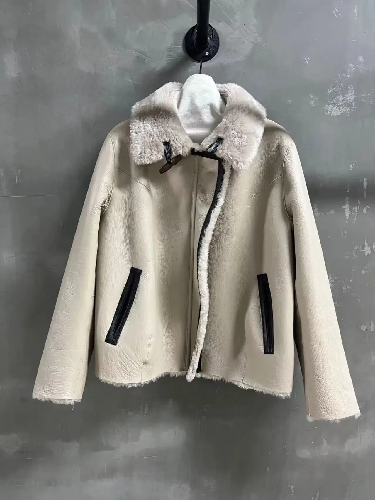 Herfst-winter casual damesjas van echt schapenvacht