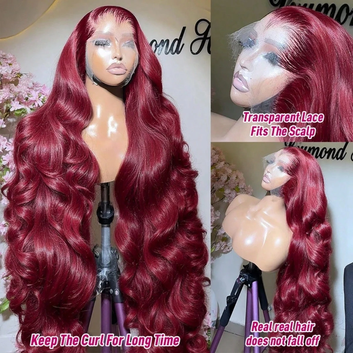 250% Burgundy 13x6 Hd Lace Frontal Wig 99J Human Hair Wig Body Wave Lace Front Human Hair Wigs 30 40 Inch Brazilian Colored Red Wig image 5