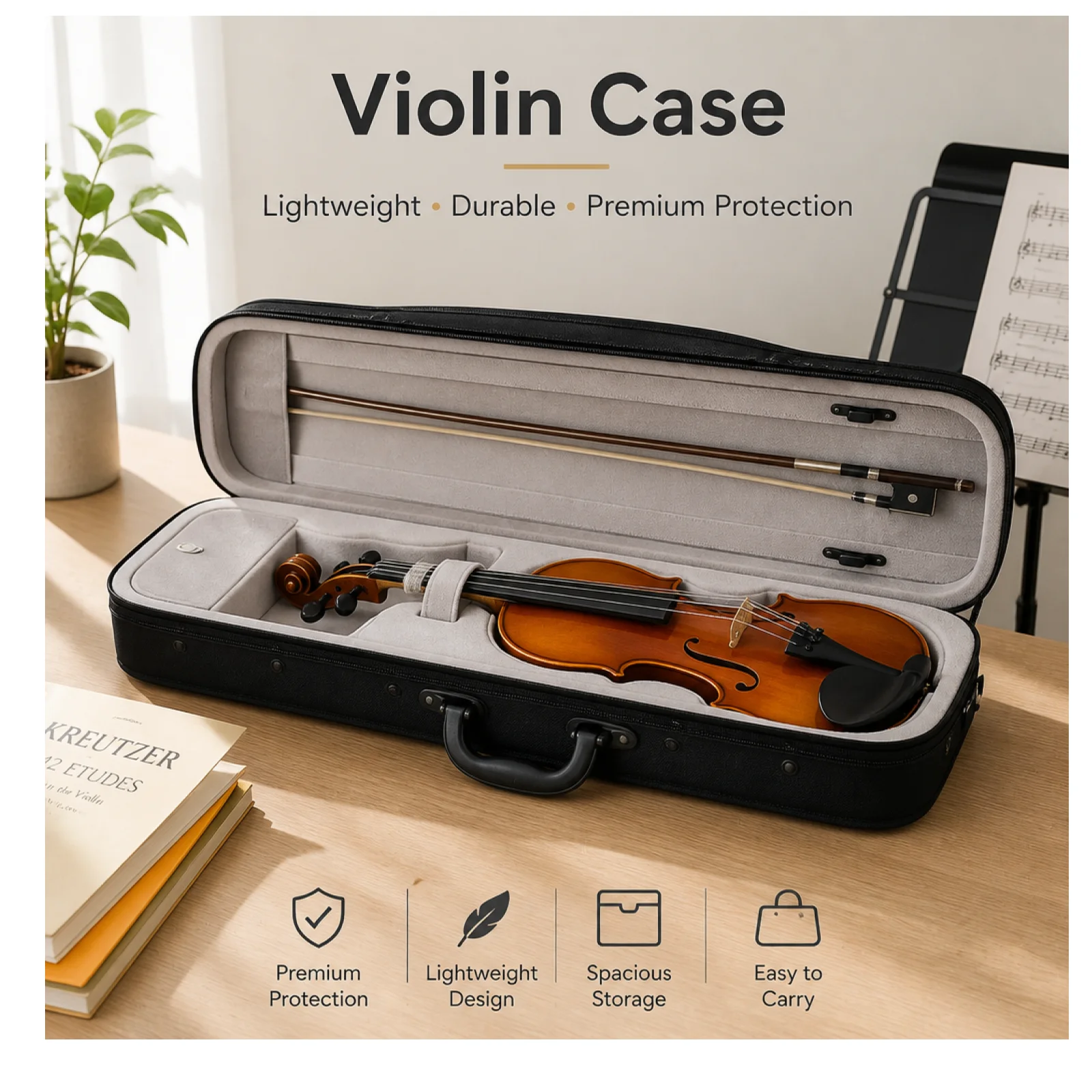 Hard-Shell Violin Case Shielding Hard Shell Violin Case Impact-Resistant Travel for Violinists, Rehearsals, Lessons