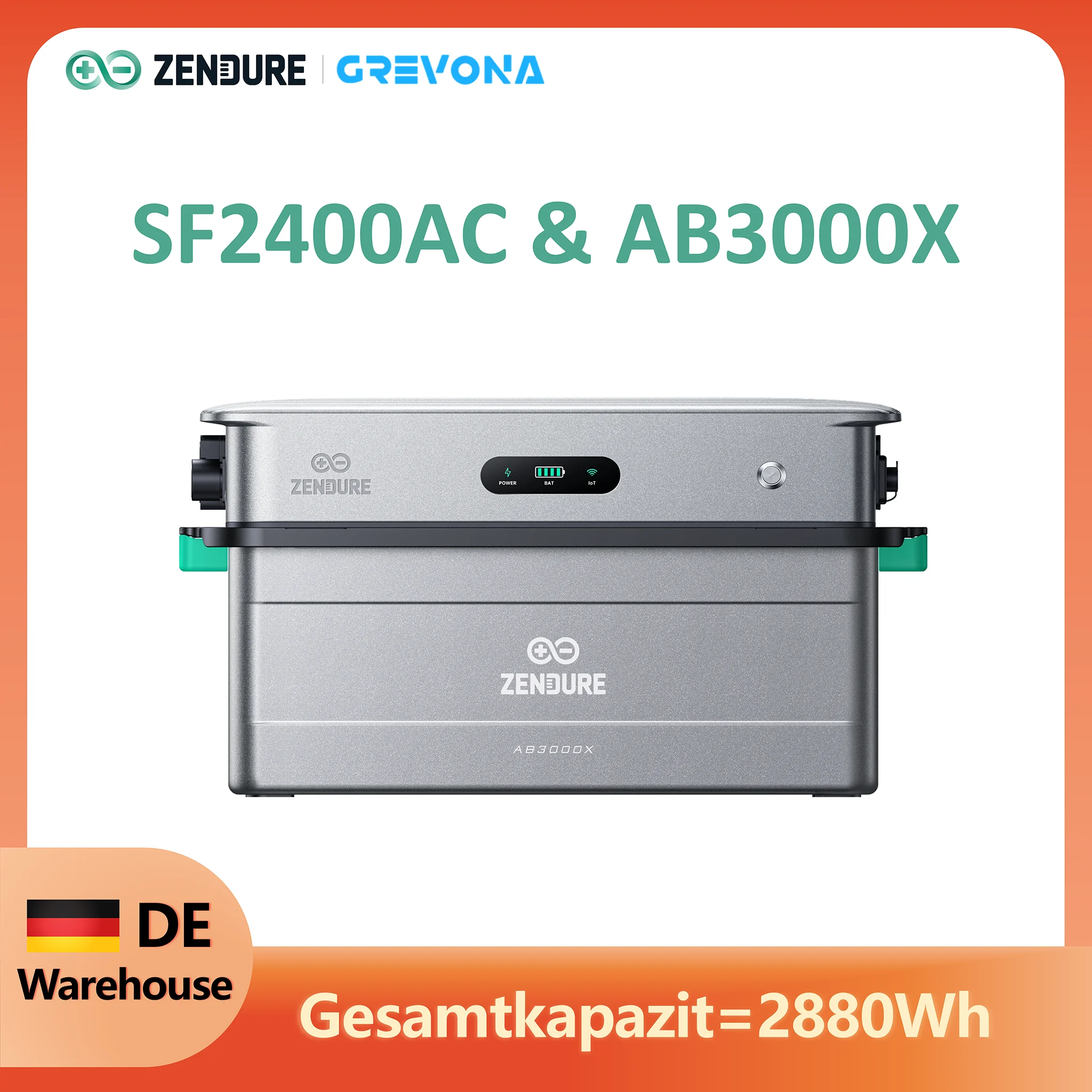 Kit completo per l’accumulo di energia solare da balcone Zendure Solarflow 2400 AC, con batteria AB3000X, sistema di accumulo bidirezionale da 2400 W e 2880 Wh, sistema di accumulo di energia LiFePO4