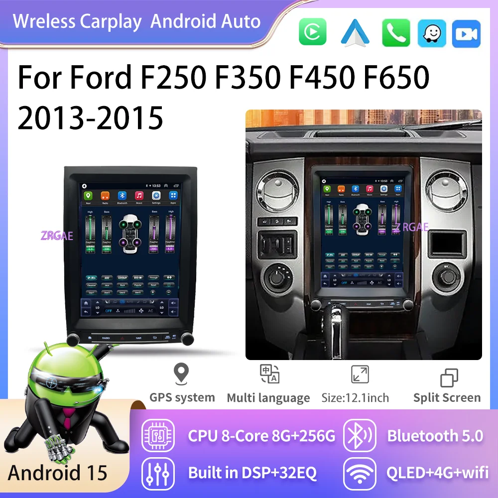 

Android 15, автоматический экран CarPlay для Ford F250 F350 F450 F650 2013-2015, автомобильная стереосистема, мультимедийный видеоплеер, GPS-навигация BT