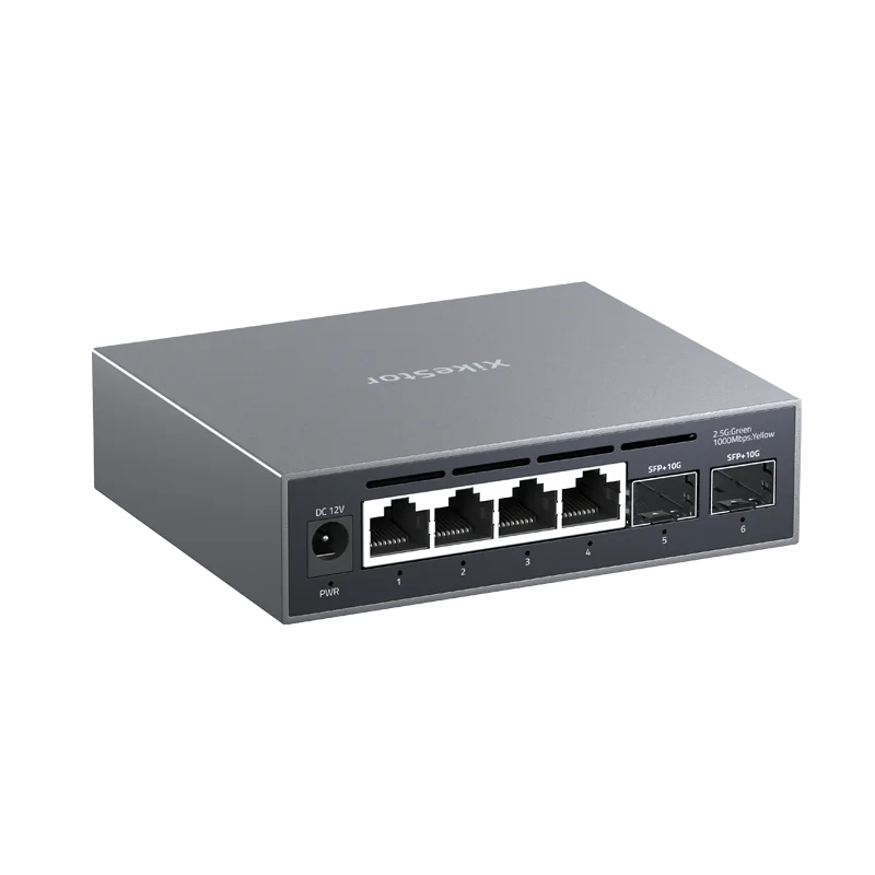 XikeStor Easy managed 4-port 2.5G + 2-port 10G switch, support VLAN link aggregation, fanless design network hub and splitter