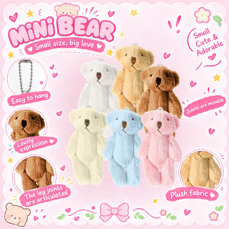 10-150Pcs Mini Bear 6cm Plush Stuffed Joint Bear Baby Shower Keychain Birthday Cake Graduation Wedding Party Favors Gifts view 5