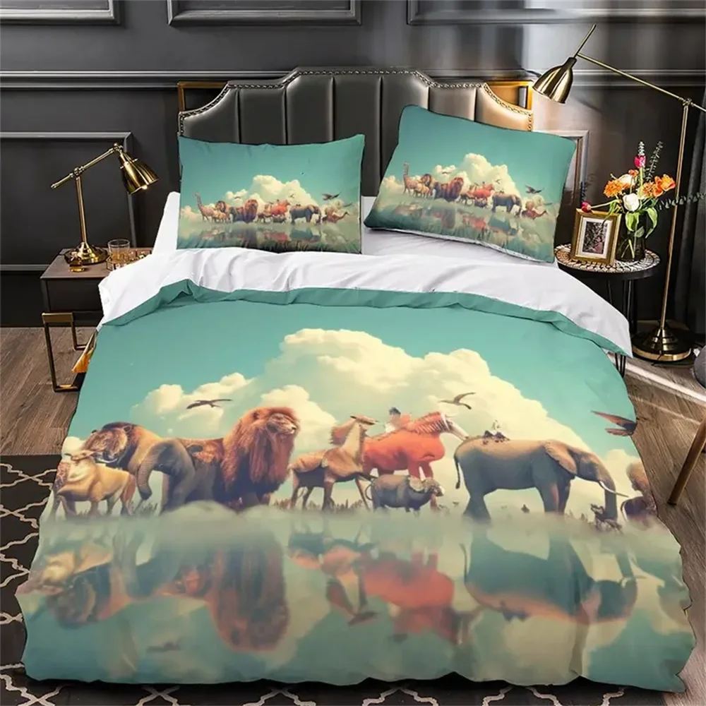 2/3pcs JIT3D Digital Print Tropical Rainforest Animal World Series Polyester Duvet Cover Set, Breathable, Zip Closure, Machine