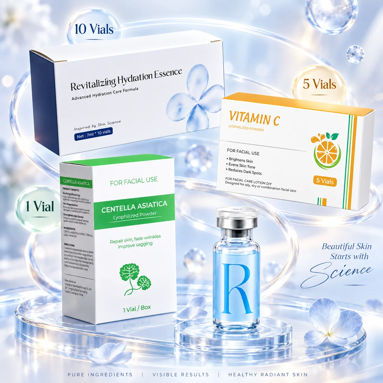 DIY Facial Repair Care Kit: R Type 05-60 Skin Care Freeze-Dried Powder + Hyaluronic Acid Moisturizing Serum 1 Vial