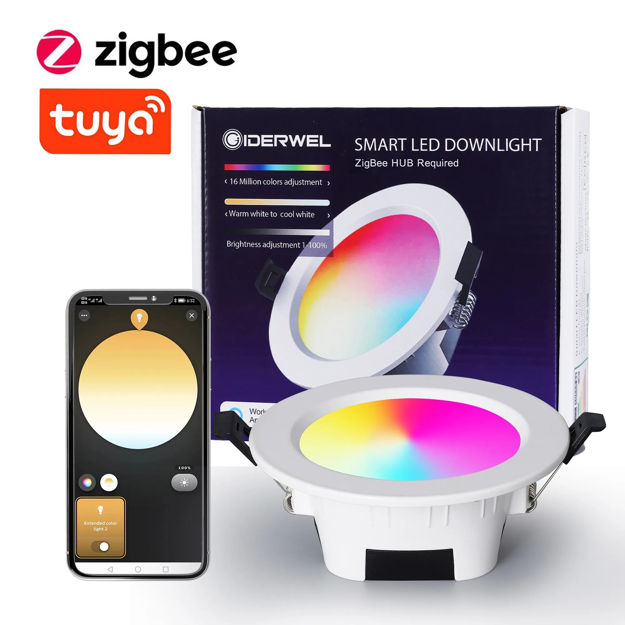 zigbee smart recesso teto spot light led downlight rgb cw ww polegadas trabalhar com hub bridge alexa controle de voz smartthings 30 01