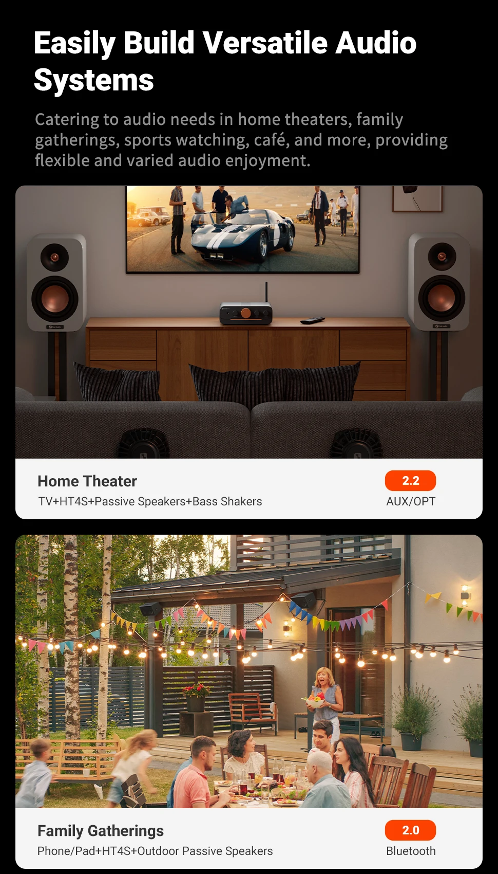 Fosi Audio HT4S Bluetooth 4.1 Heim-Sound-Verstärker, Mini-Desktop-Verstärker mit TPA3116 und Bass-Höhen-Steuerung für Lautsprecher-Subwoofer – Detail 10