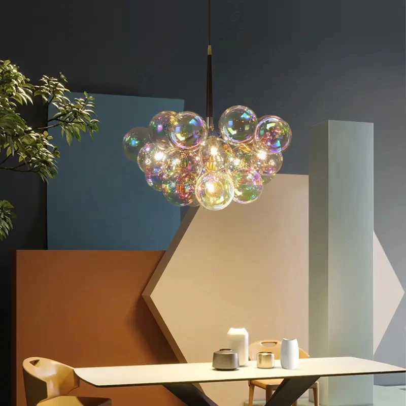 Modern Bubble Chandelier Dining Room Smoke Grey Glass Chrome Ball Globe Lightings for Lobby Stairs