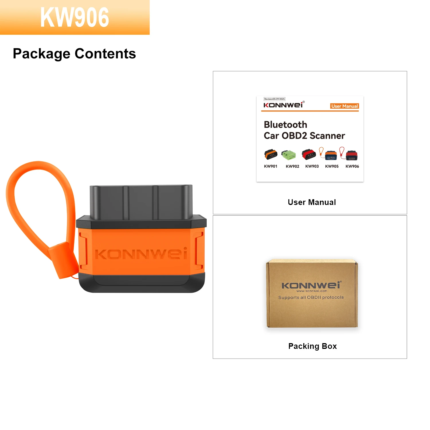 KONNWEI KW906 Bluetooth OBD2 Scanner Auto-Diagnosegerät, Fahrzeug-Codeleser, Live-Daten, Motor-Check-Scanner für Android iOS