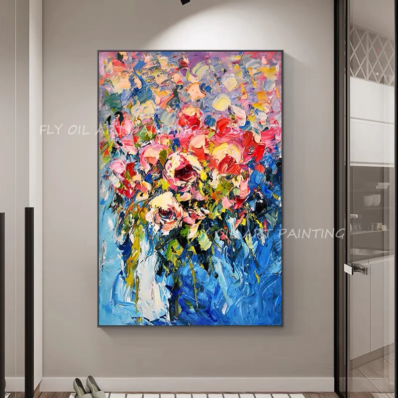 

Large Size 100% Handpainted colorful flower thick knife landscape picture new design Oil Painting Canvas for Home Decor