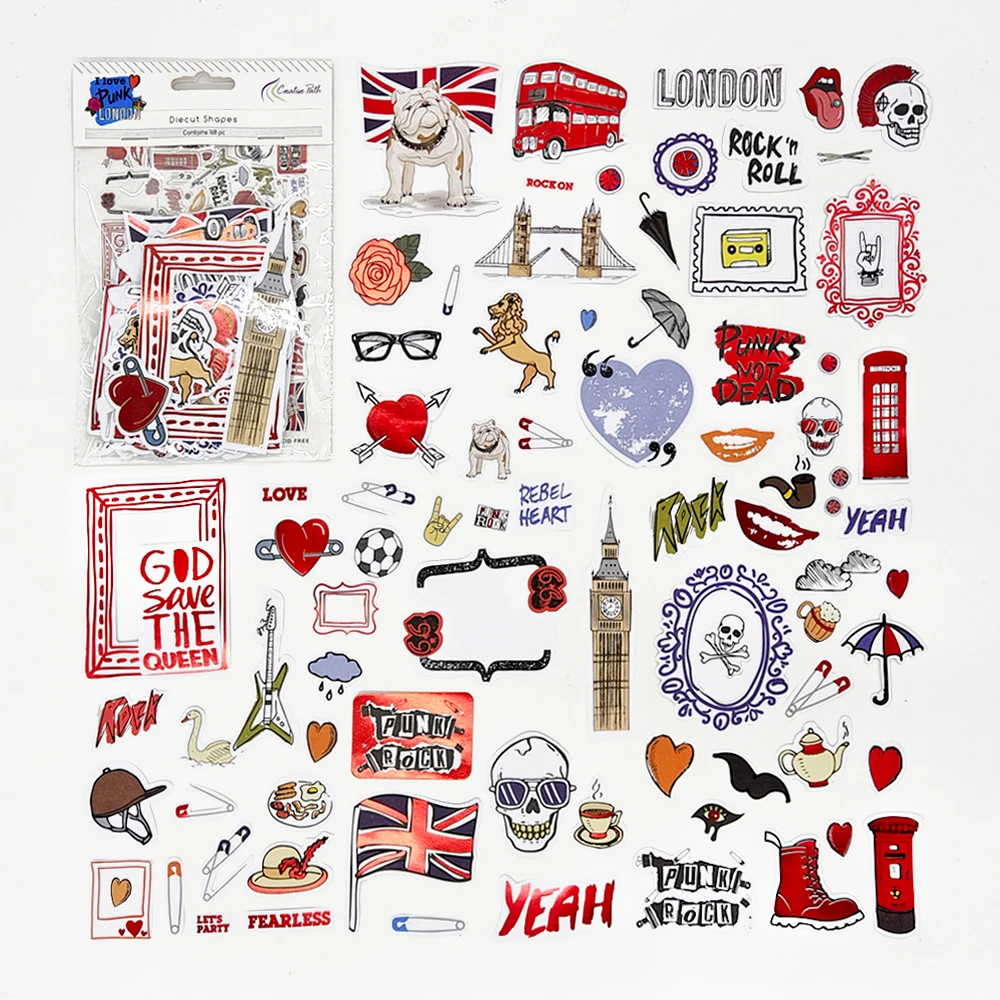 Creative Path 2er-Pack Rabatt 346 Stück Papier-Stanzformen Ephemera Punk London 1960er Scrapbooking-Stanzformen für Kartengestaltung Ausverkauf – Detail 10