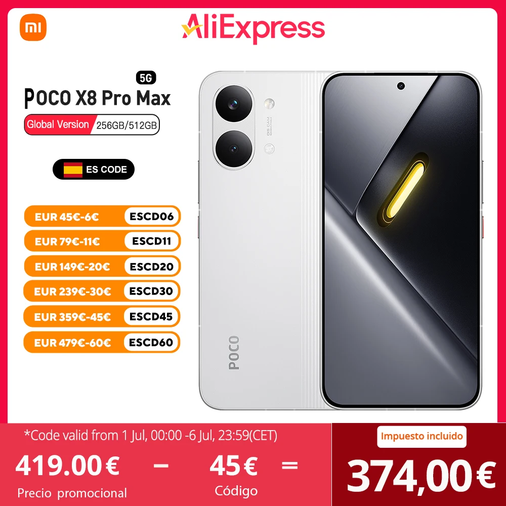 POCO X8 Pro Max 5G Versión Europea Dimensity 9500s Smartphone 6.83" AMOLED 120Hz Cámara 50MP Batería 8500mAh NFC Sin Cargador