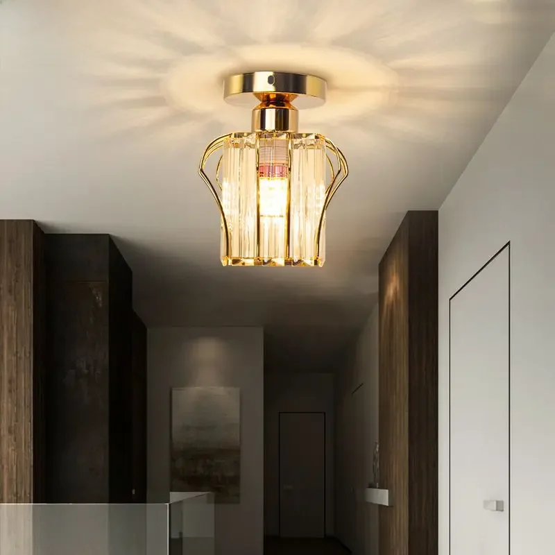 LED Concise Modern Gold E27 Bedroom Corridor Light Embedded Light Luxury Creative Crystal Ceiling Hall Light Entrance Light