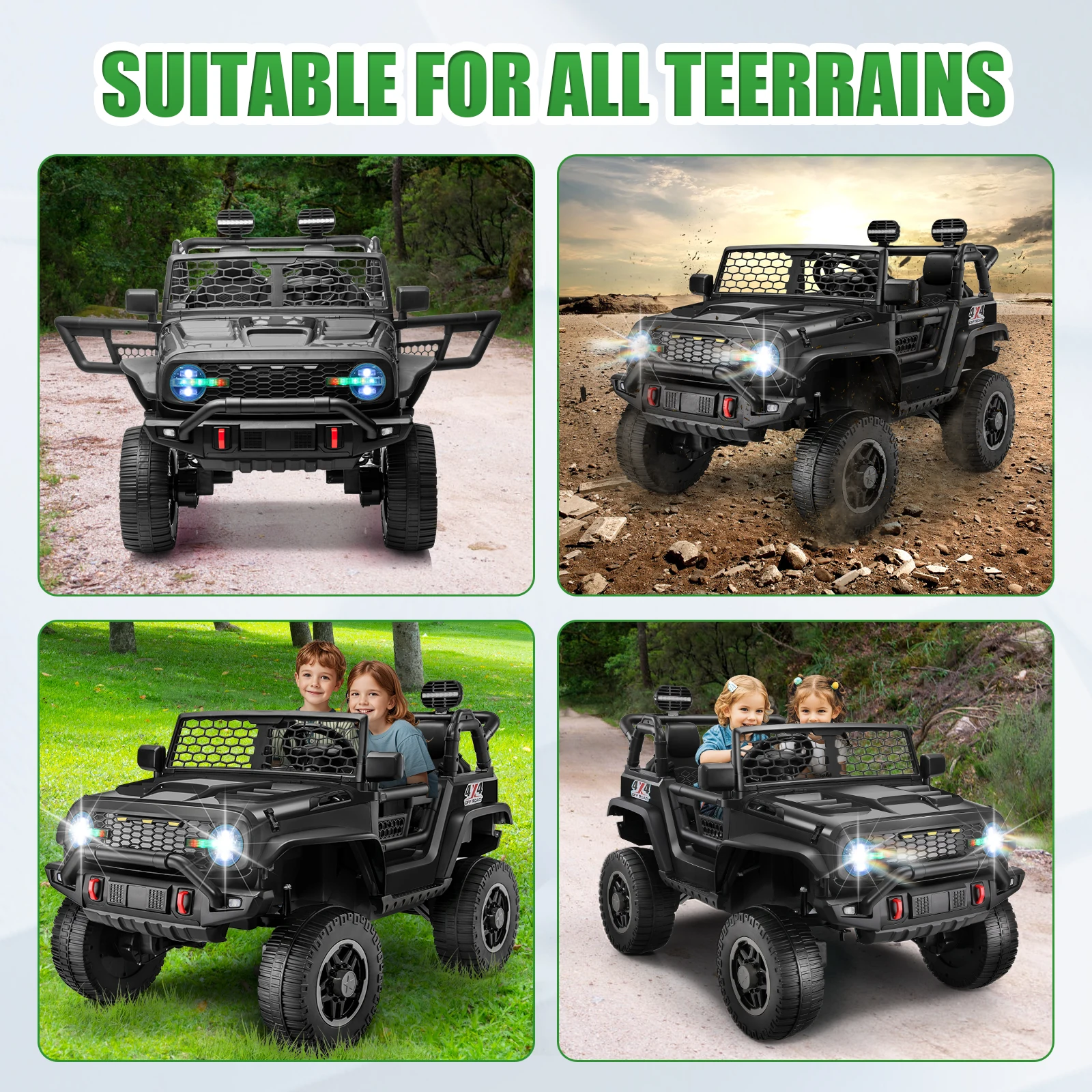 Coche para niños de 24 V, coche eléctrico de 2 plazas con control remoto, conmutable 4WD/2WD, 3 velocidades, suspensión de resorte, asiento de 20" de ancho