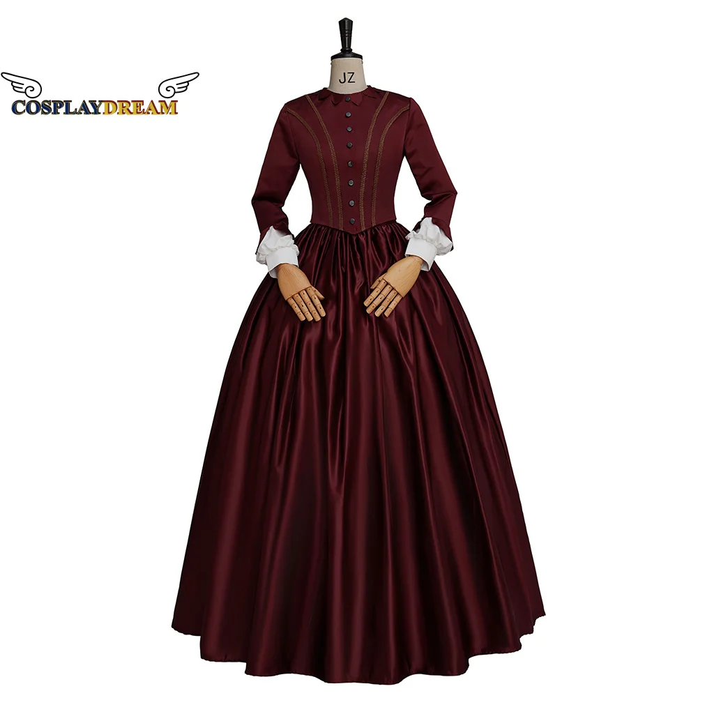 

The Piano Ada Cosplay Costume Gown Dress Medieval Colonial Lady Fancy Ball Gown Burgundy Long Sleeves Party Victorian Outfits