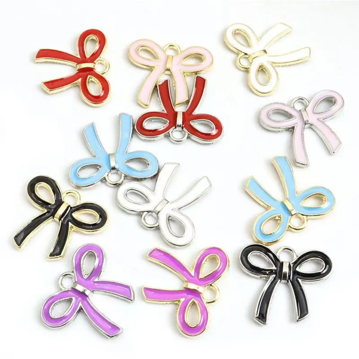 Ins Style Colourful Bowknot Enamel Charms 20pcs Girls Sweet Ornament Pendants For DIY Necklace Bracelet Earrings Gifts For Women