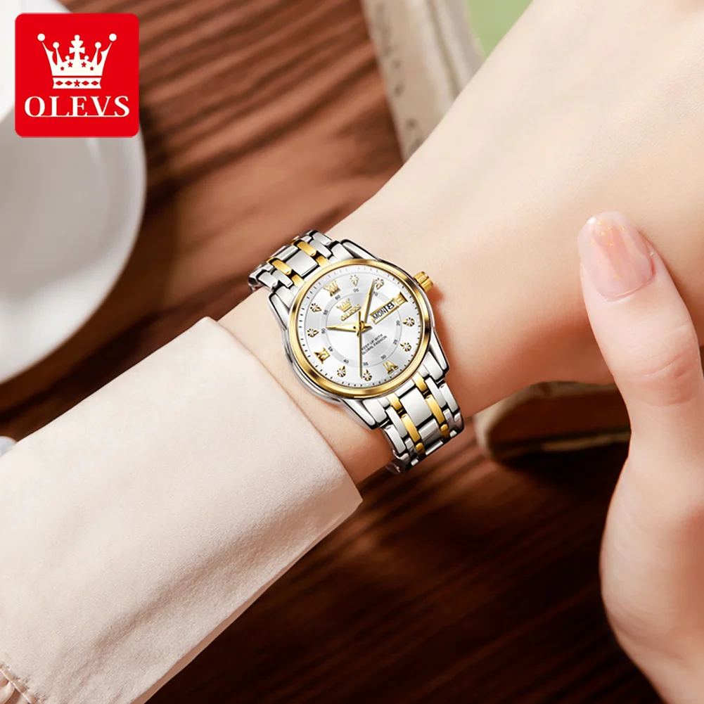 OLEVS 5513 Quartz Watch for Women Diamond Luxury Elegance Calendar  Stainless steel Waterproof Ladies Watch Christmas Gift