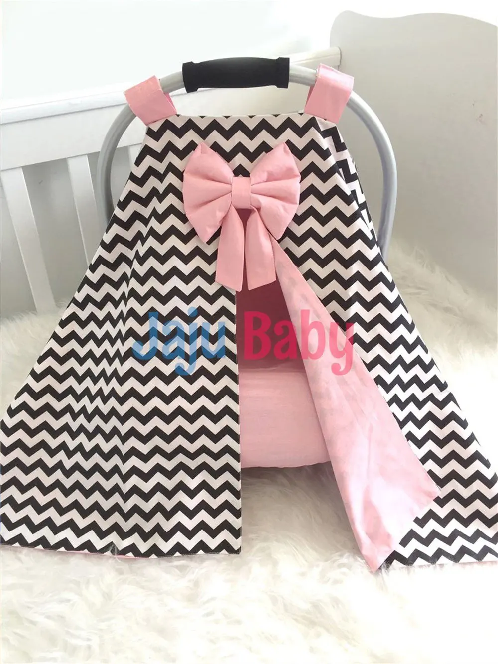 Handmade Black Zigzag and Pink Combination Stroller Cover and Inner Cover