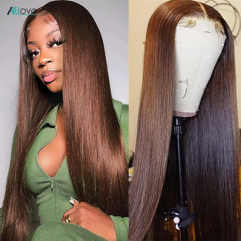 

4# Chocolate Brown Lace Front Wig 13x4 13x6 Transparent Straight Lace Frontal Wigs Brazilian Colored Wig For Women