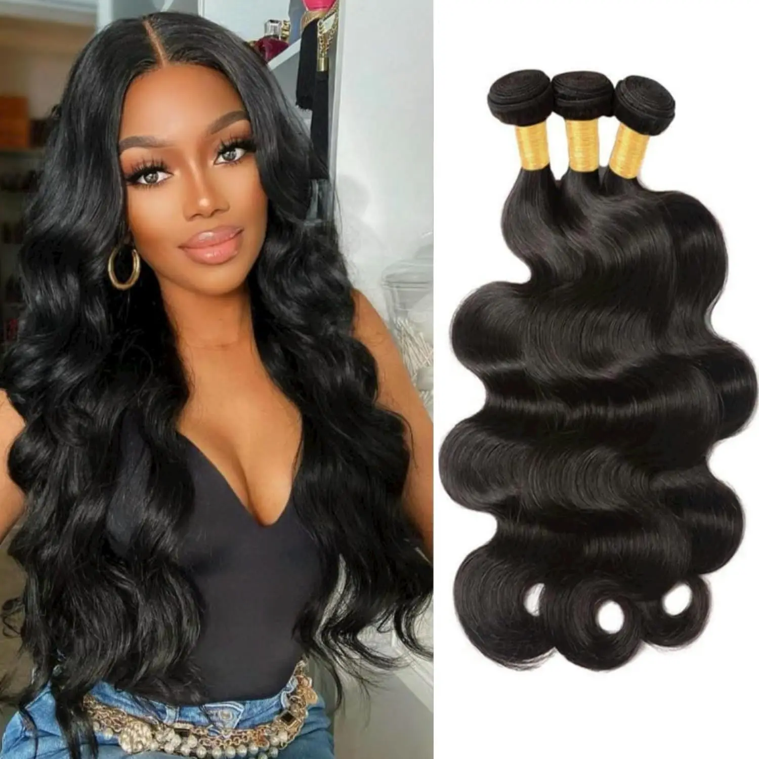 

Brazilian Body Wave Human Hair Bundles Natural Hair Weave 3/4 Bundles Deal 8-30Inch Machine Double Weft Bundles Hair Extensions