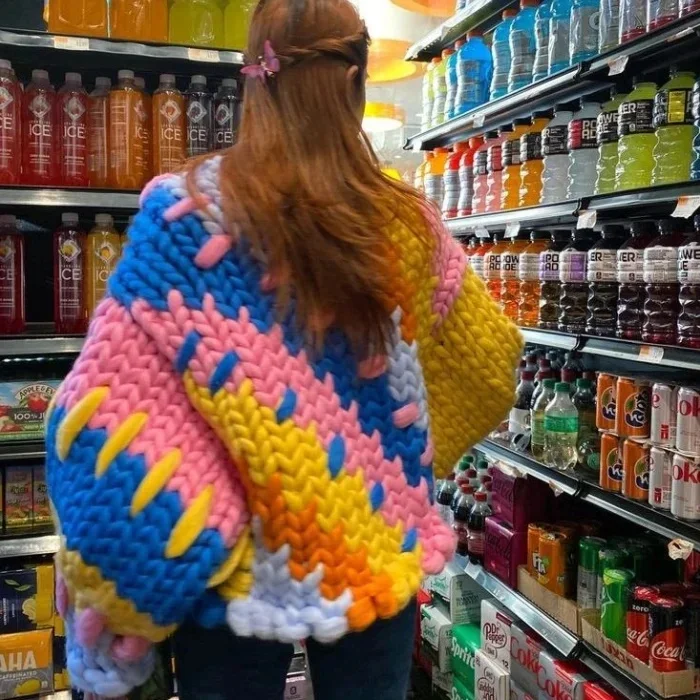 Trui van zuivere wol met dikke draad, casual en zacht gebreid vest met lange mouwen en V-hals voor dames, herfst- en winternieuwe stijl - afbeelding 2