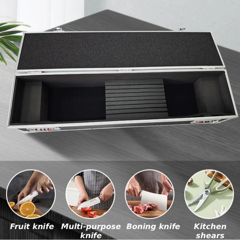 Knife Storage Box Carrying Case with Password Lock Lightweight Versatile for Kitchenware Aluminum Frame with Shoulder Strap