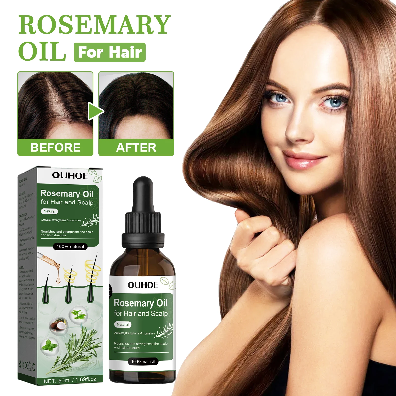 

Rosemary Hair Oil Anti Hair Loss Stimulate Hair Growth Nourishing Scalp Strengthen Follicles Purify Scalp Restore Shine Hair Oil