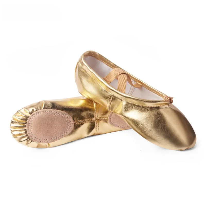 Chaussures de Ballet pour filles, pantoufles de danse à semelle souple or argent, chaussures de ballerine d'entraînement pour enfants, gymnastique pour femmes