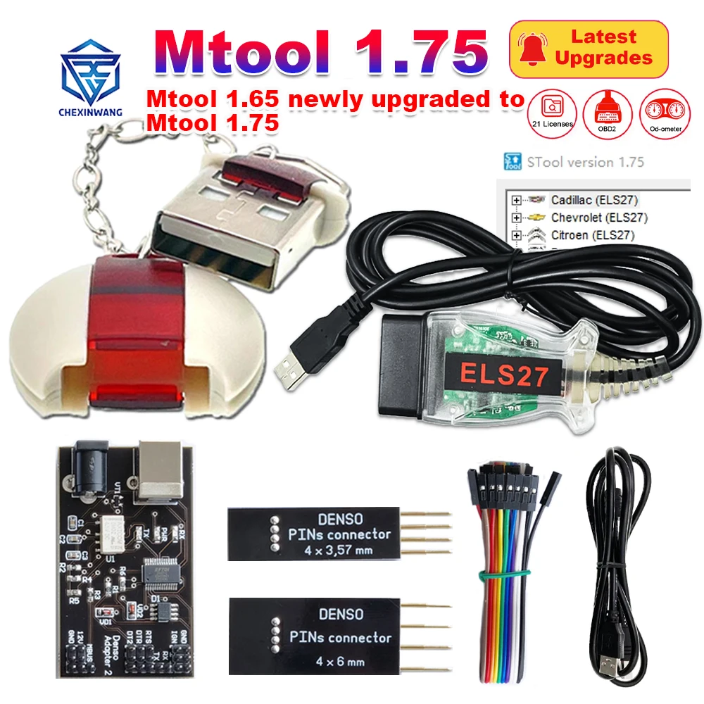 MTool V1.75 Mileage Programmer KM Adjustment Software ELS27 Dongle Denso Pin Denso Adapter Wire Cable Mileage Correction Tool