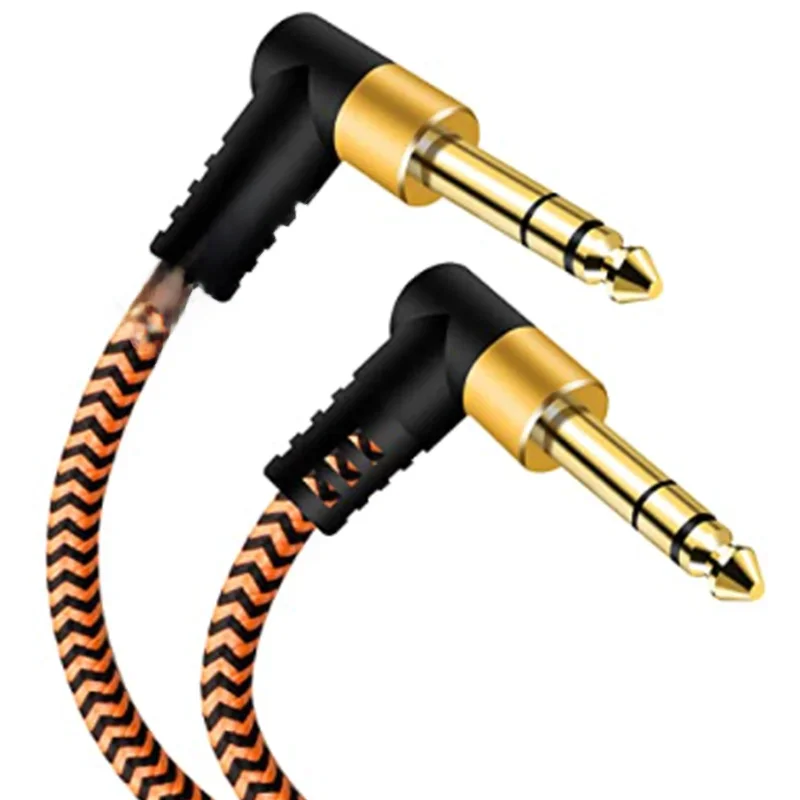 Kabel instrumentowy TRS o średnicy 1/4 cala, z wtykiem kątowym 6,35 mm, do podłączenia urządzeń audio, kompatybilny z gitarą basową, klawiaturą, mikserem i wzmacniaczem. — zdjęcie produktu 7