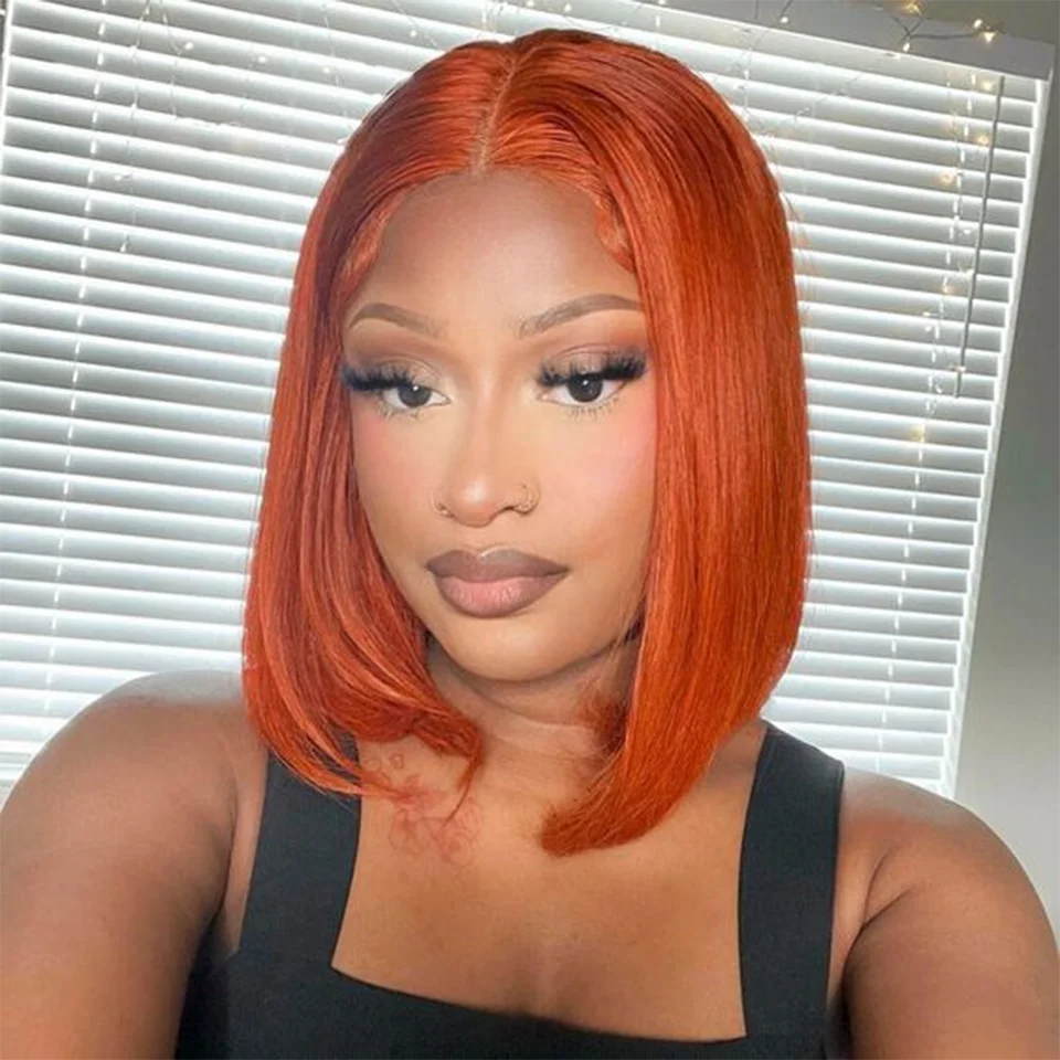 

Ginger Orange Color Bob Wigs Straight Bob Lace Front Wigs Remy Human Hair 13x5x1 Hd Lace Front Wigs Short Cut Pre Plucked Bob