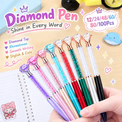 12-100 Pcs Diamond Pens Retractable Ballpoint Pen Black Ink for Office School Wedding Christmas Gift Supplies