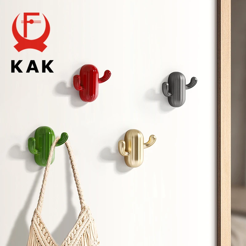 KAK Cartoon Cactus Cloth Hook Hangers for Kids Room Decorative Wall Hook Coat Bag Hat Hanging Hooks Zinc Alloy Bathroom Hardware