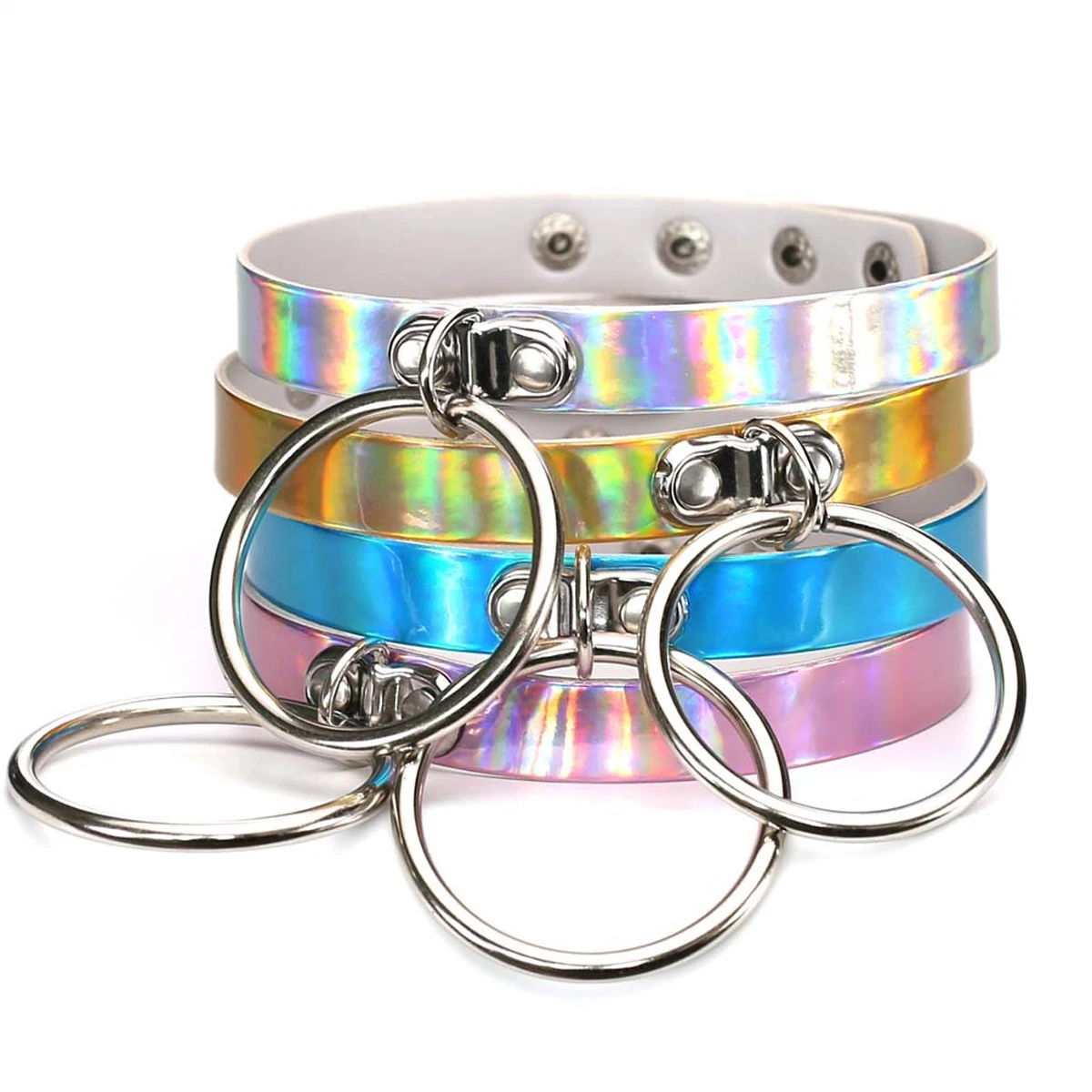 

Sexy Holographic Big O-Ring Collar Necklace Eco-Friendly Packing
