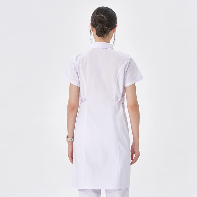 Medical Nurse Gown Women Scrub Uniform Robe White Long Sleeve Workwear Hospital Scrubs Nursing Dress Healthcare Uniforms 902-CS