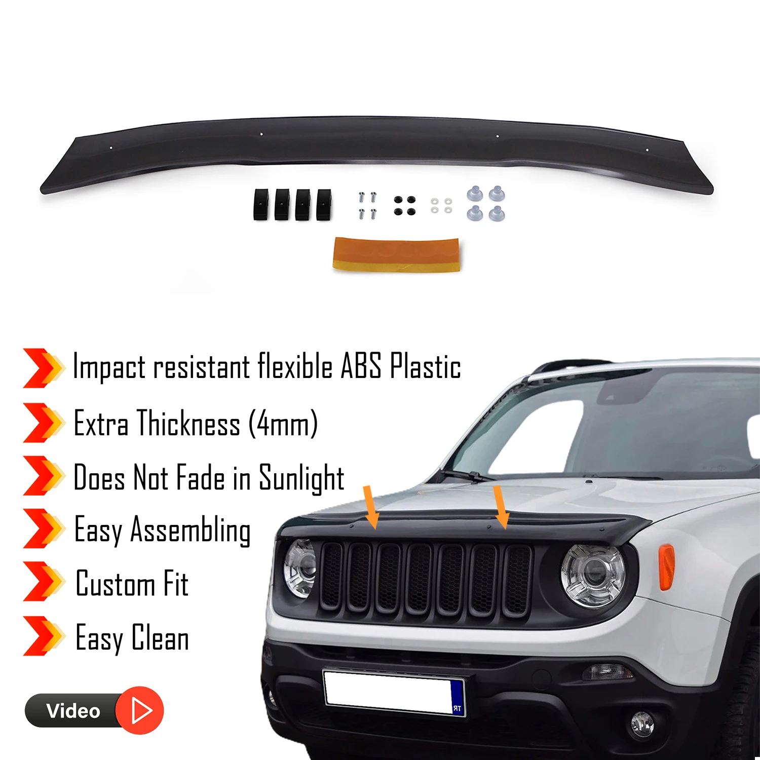 Hood Deflector Guard for Jeep Renegade (2015+) Bug Shield Bonnet Protector / 4 mm thickness and ultra-durable material