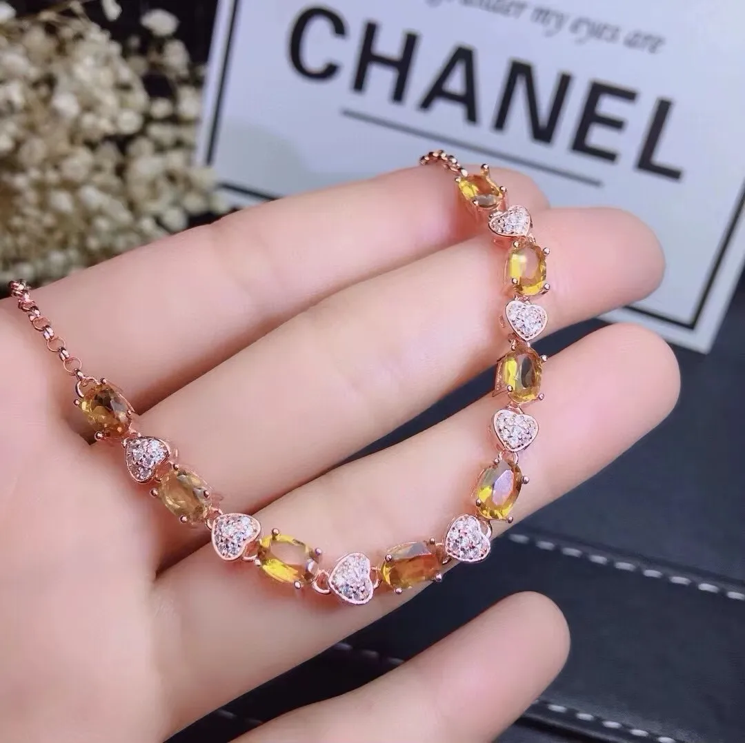 

KJJEAXCMY Fine Jewelry Natural Citrine Women's Bracelet S925 Pure Silver Exquisite Inlaid High Clarity Gem Party Birthday Weddi