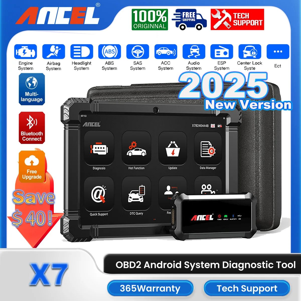 

ANCEL X7 Bluetooth OBD2 Automotivo Scanner All System IMMO ABS EPB BMS TPMS D-P-F Reset OBD 2 Car Diagnostic Tool Free Update