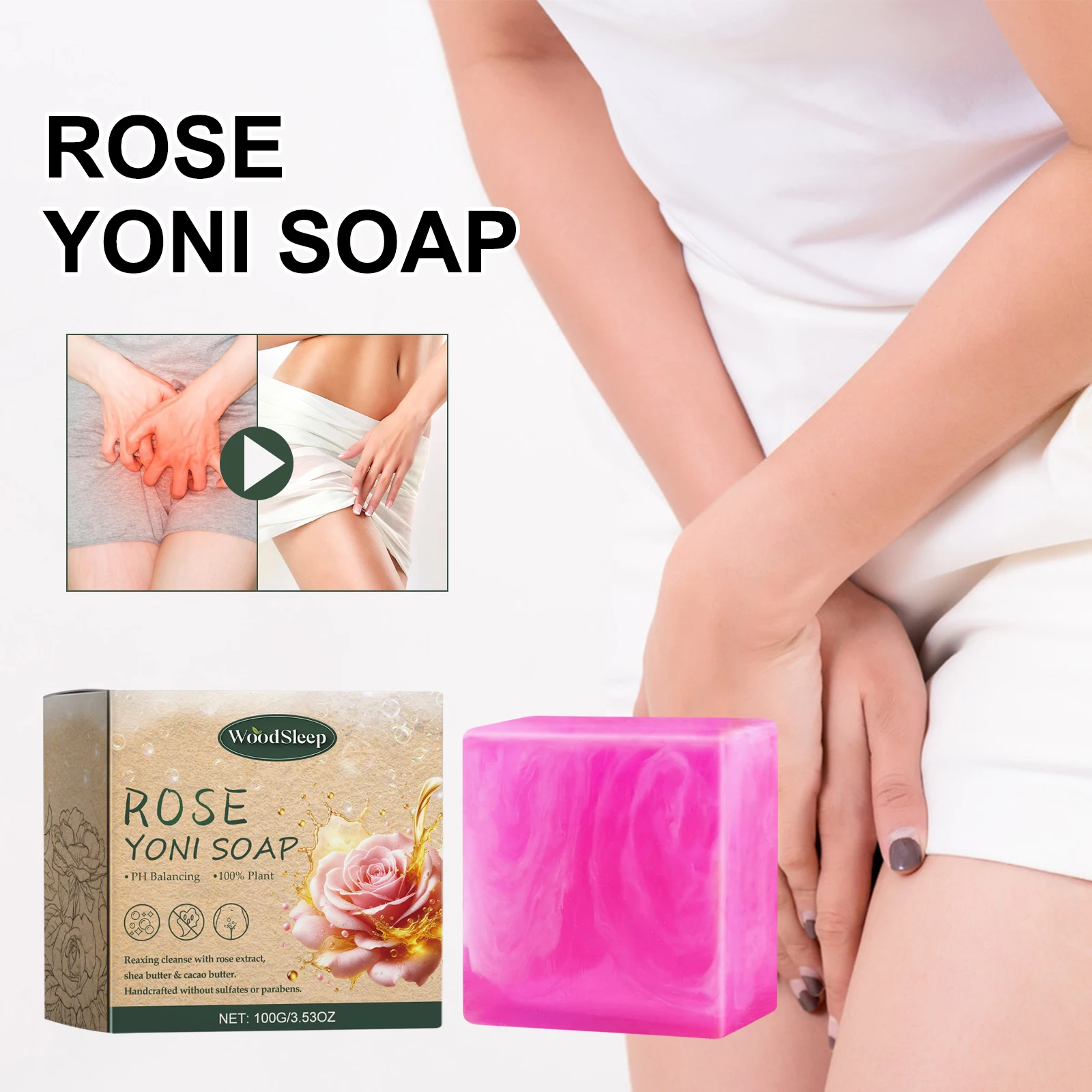 

Мыло Woodsleep 100 г Rose Yoni, устраняющее неприємные запахи, очищающее средство, уход за частными частями, снимающее зуд, мыло для ухода за телом со вкусом розы