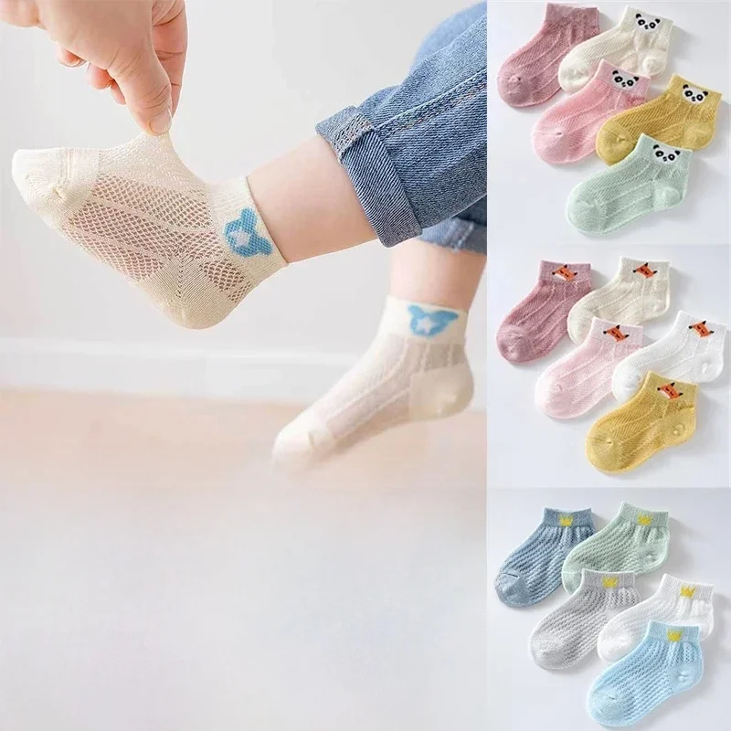 5 paires d'été coton enfants chaussettes mignon dessin animé mince maille bébé chaussettes courtes dinosaure ours enfants chaussettes pour garçons filles trucs bon marché