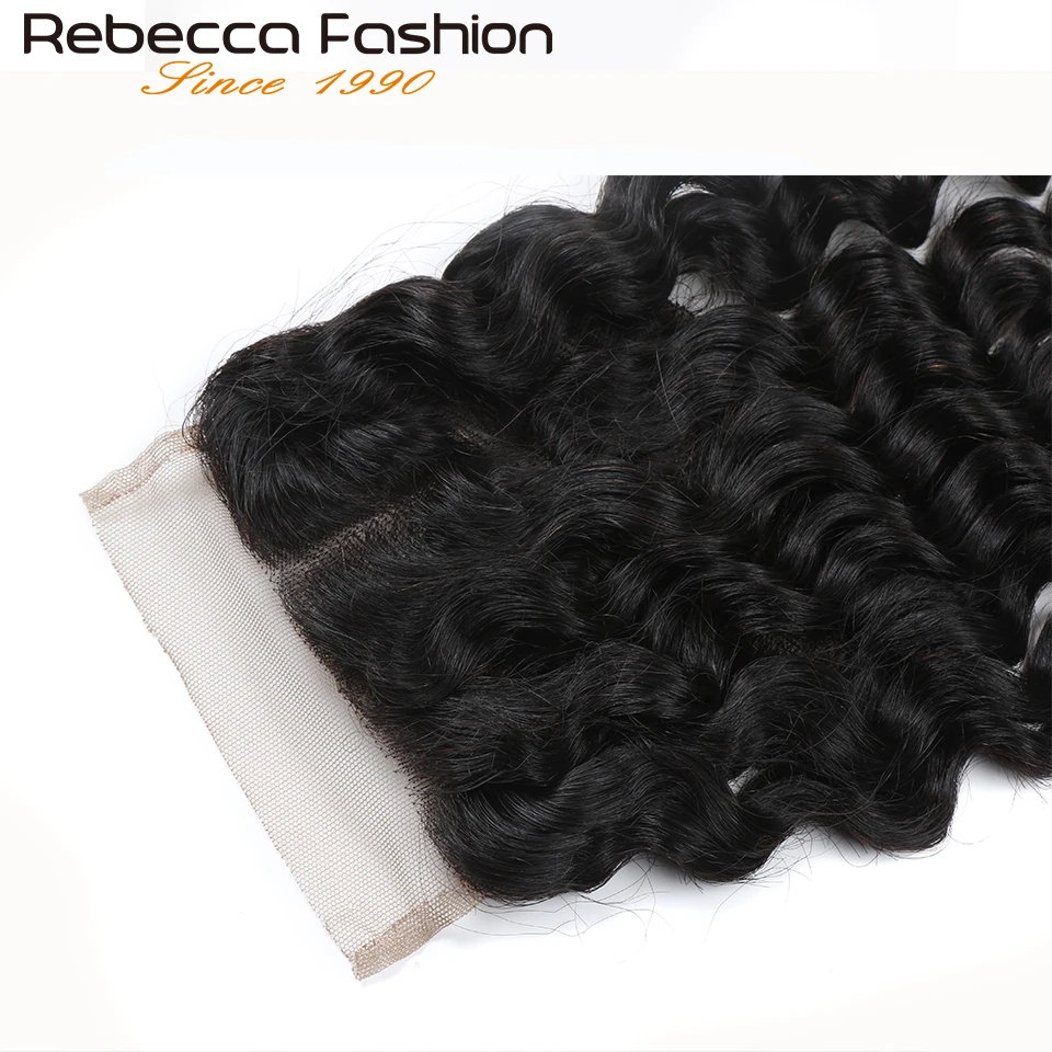 Rebecca 180D 4X4 Top Lace Closure Deep Wave Transparent Swiss Lace Bleached Knots Pre Plucked Deep Curly Human Hair Lace Closure