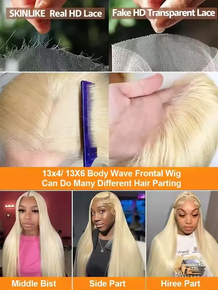 ブロンド613人毛ウィッグ ストレートレースフロントウィッグ 人毛13x4ストレートウィッグ 女性用 34インチレースフロントウィッグ 密度200