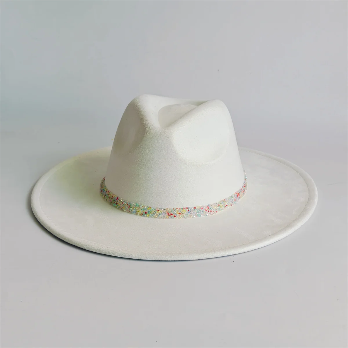 حجر الراين الشتاء الجلد المدبوغ واسعة الحواف قبعة فيدورا للنساء والرجال الكنيسة الجاز قبعة بنما ورأى قبعة قبعة الزفاف بالجملة #5