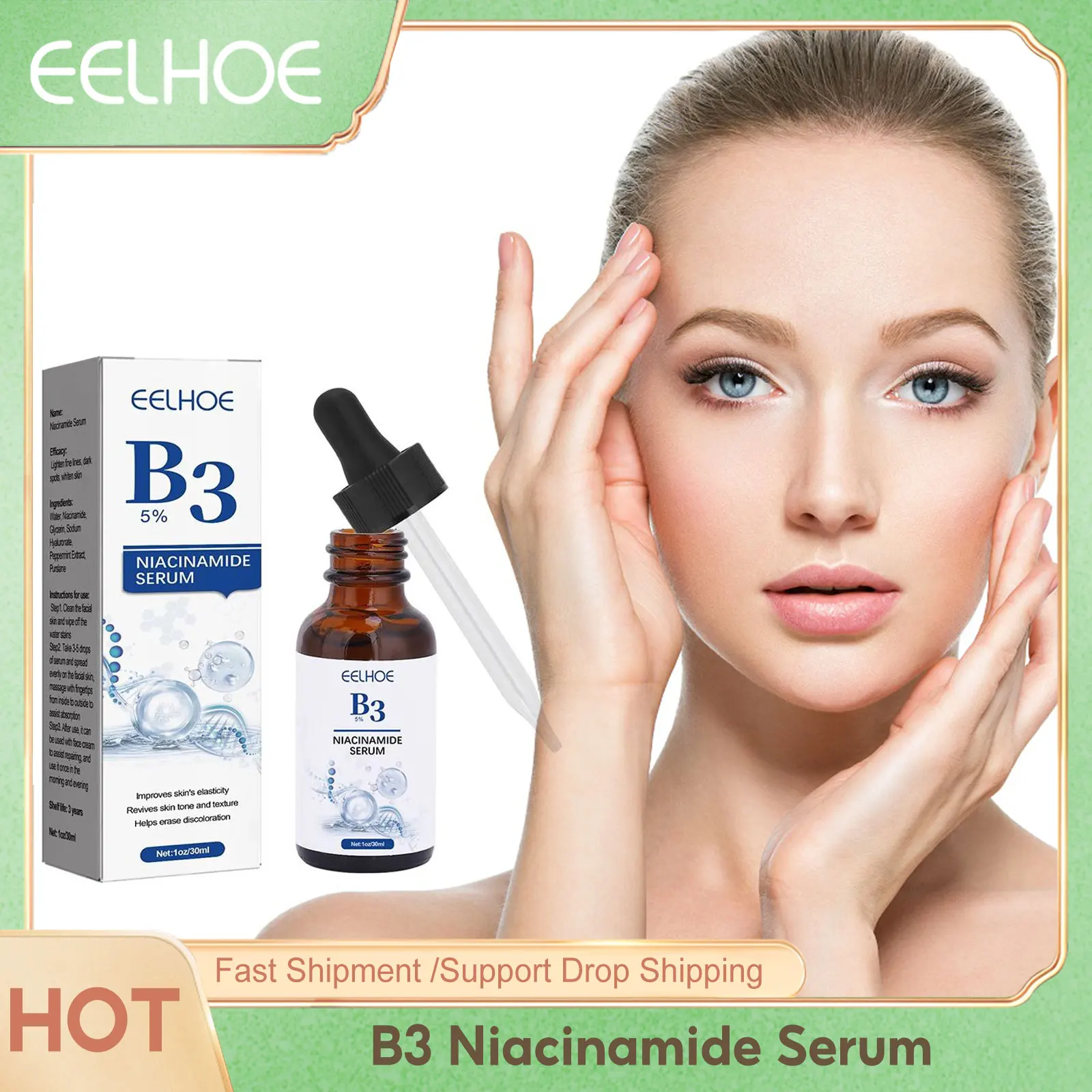 

B3 Niacinamide Serum Wrinkle Remover Smoothing Fine Lines Anti Dark Spots Whitening Shrink Pores Firming Repair Skin Care 30ml