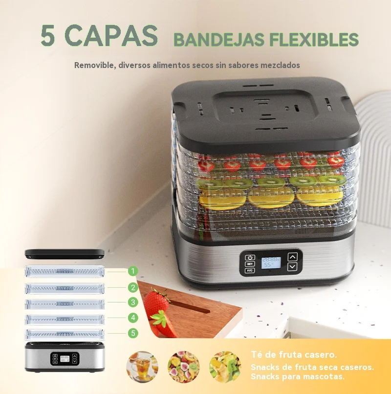 Deshidratador eléctrico de alimentos de frutas de gran capacidad 240W WOOX 5 bandejas extraíbles 35-75 ° C Temperatura de calor 0.5-72h Circulación de aire 360 °
