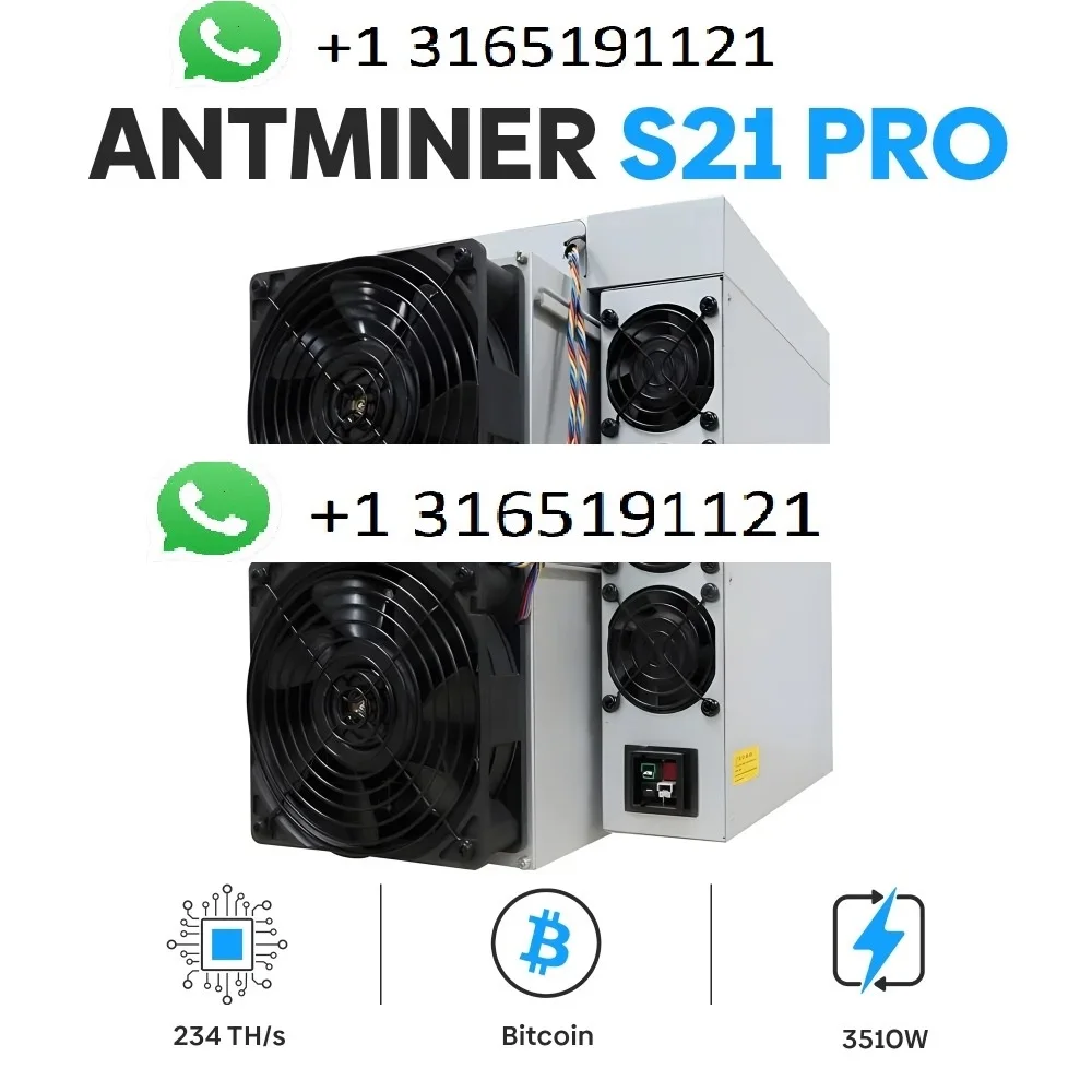 S. Buy 5 Get 3 Free!!, Venda quente Bitmain-Antminer S21 Pro Bitcoin Miner, Novo, Original, 234TH, S