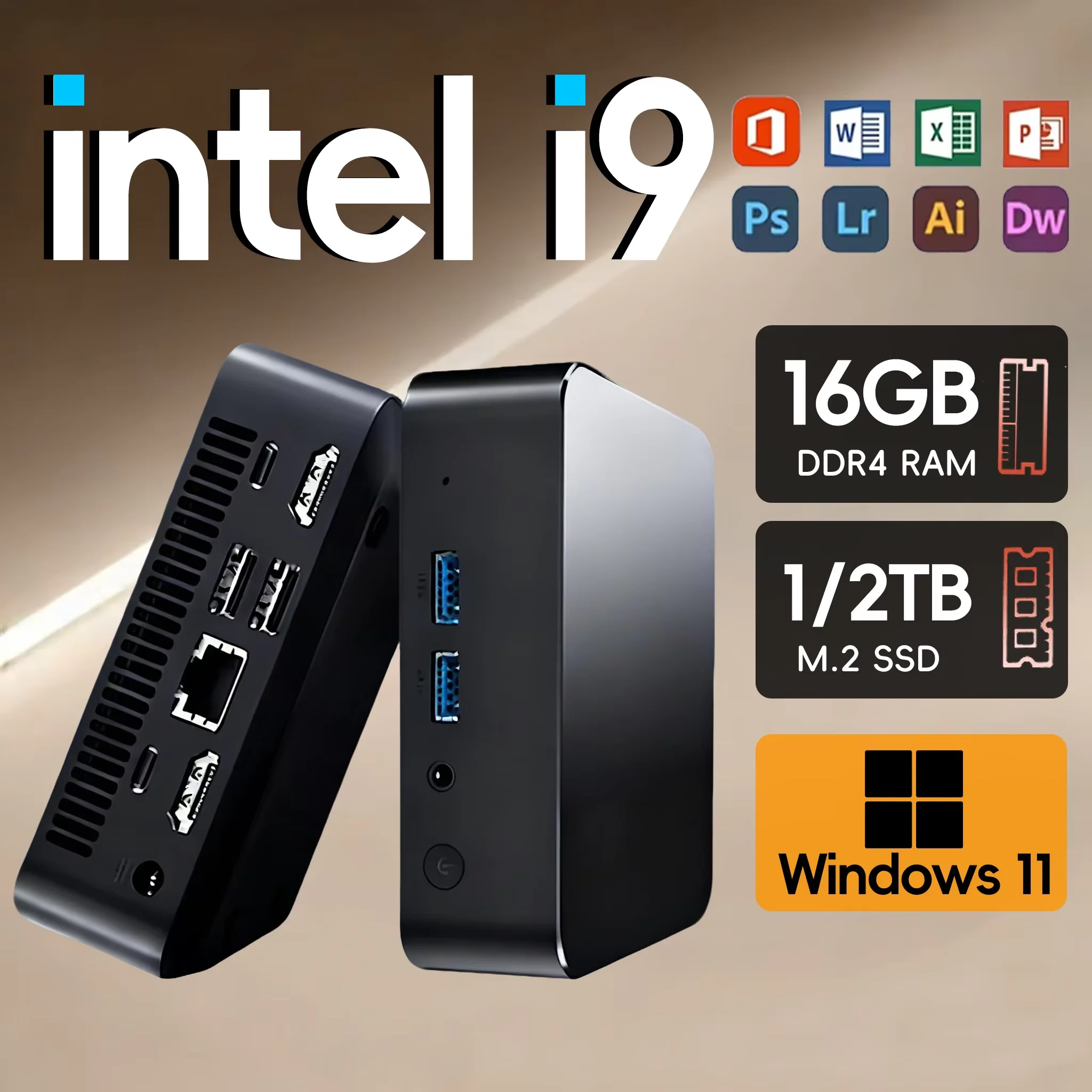 Mini PC Intel Core i9-8950HK/Core i3-6100U con Windows 11, 16GB DDR4, SSD M.2 de 1TB/2TB, PC portátil para juegos con gráficos UHD, Mini PC de escritorio