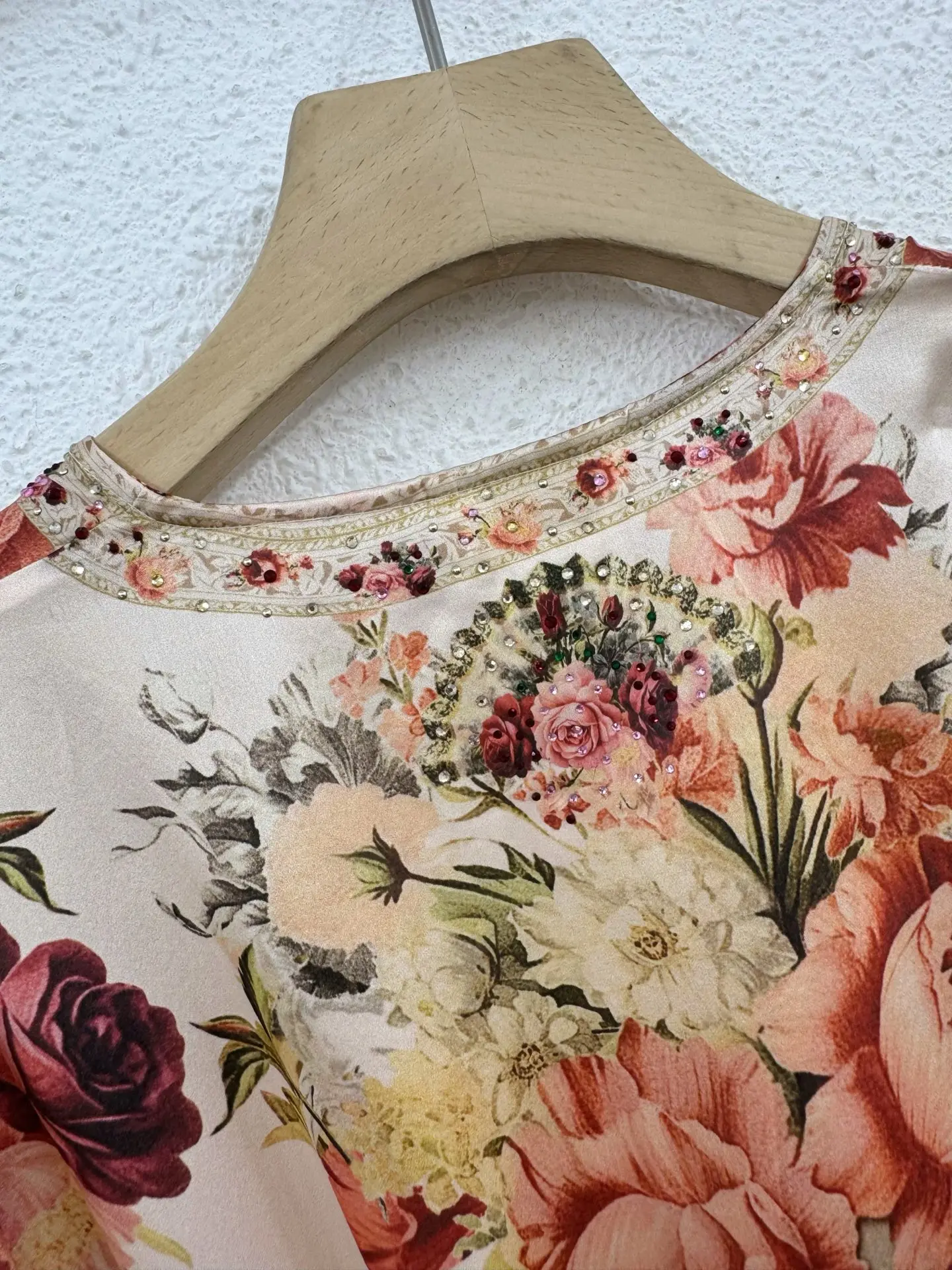 100% Real Silk Chic Beige Floral Print Mini Dress Women V-Neck Puff Sleeve Ruffle Hem Boho Dress