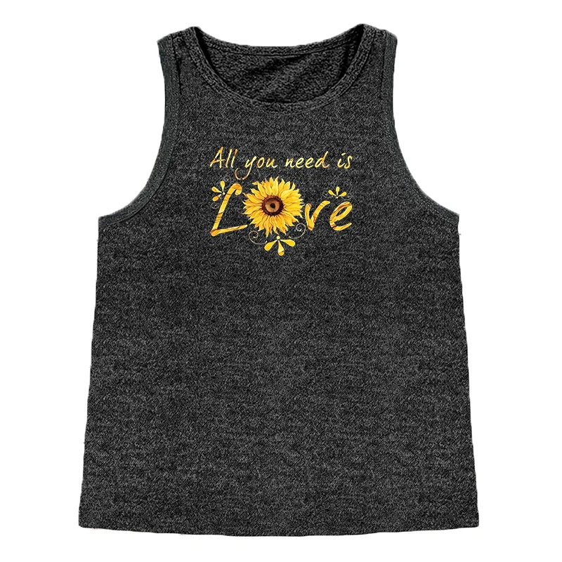 All You Need Is Love Sunflower Printed Sports Fashion Women's Tank Top Loose O Neck Sleeveless Casual Tank Top for  Clothing