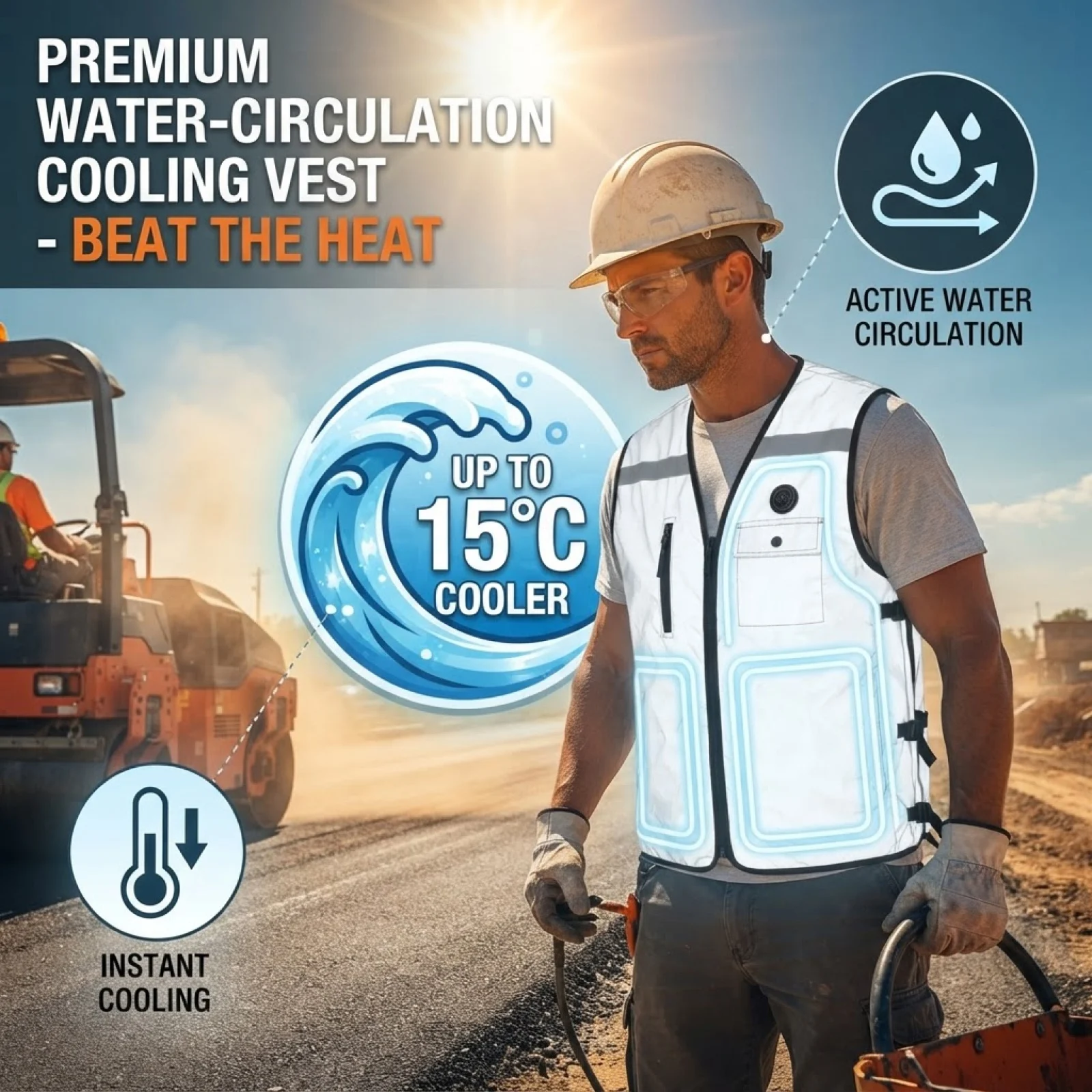 Adjustable Cooling Vest with Pockets Long Zippered Cooling Vest Summing Cooling Vest for Outdoor Work Sports